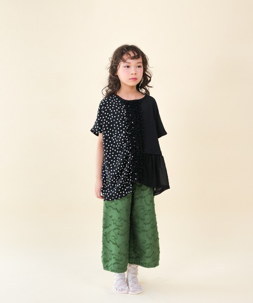 ワイドパンツ パンツ フリンジラインベイカーワイドパンツ キッズ 子供服 女の子の画像