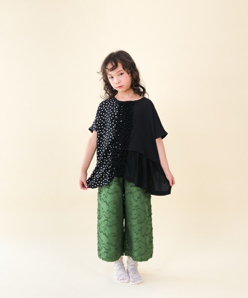 ワイドパンツ パンツ フリンジラインベイカーワイドパンツ キッズ 子供服 女の子の画像