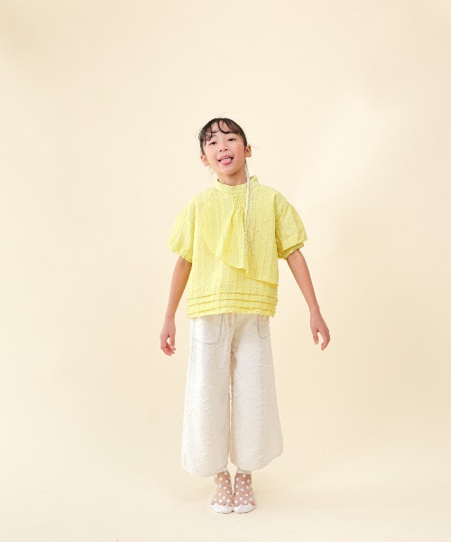 ワイドパンツ パンツ フリンジラインベイカーワイドパンツ キッズ 子供服 女の子の画像