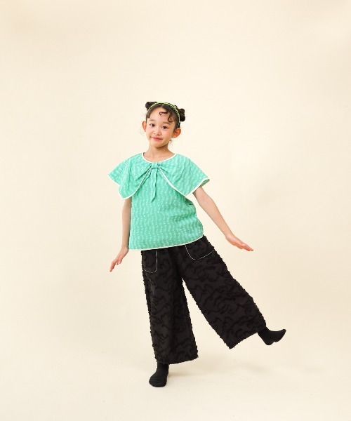 ワイドパンツ パンツ フリンジラインベイカーワイドパンツ キッズ 子供服 女の子の画像