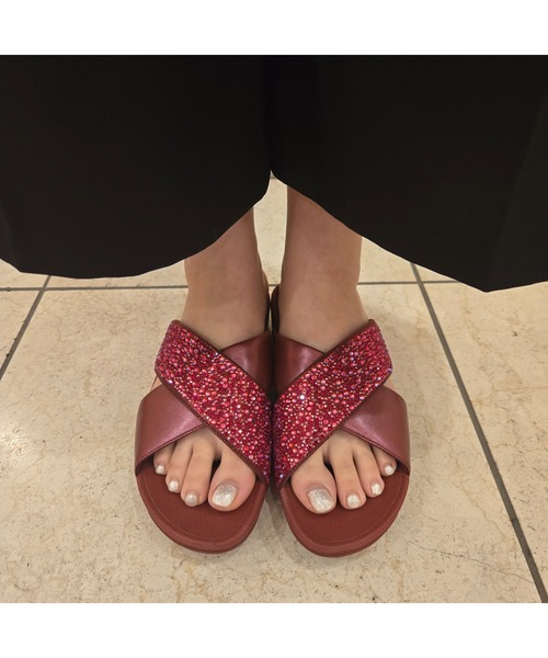 激安な FitFlop サンダル LULU CRYSTAL-MIX METALLIC CROSS SLIDES 靴