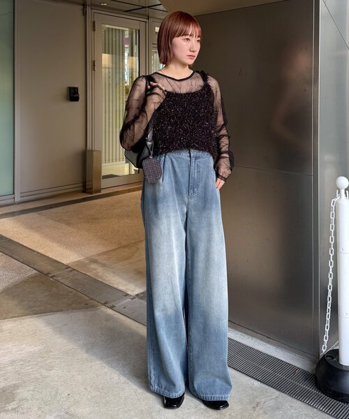 M-LINE ブラウス シャツ 「mline」ラメビスチェSET楊柳ブラウス