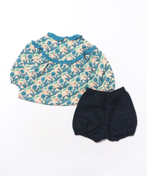 女の子セットアップ☆120センチ セットアップ 「セットアップ」ブルーフラワートップス＆パンツ