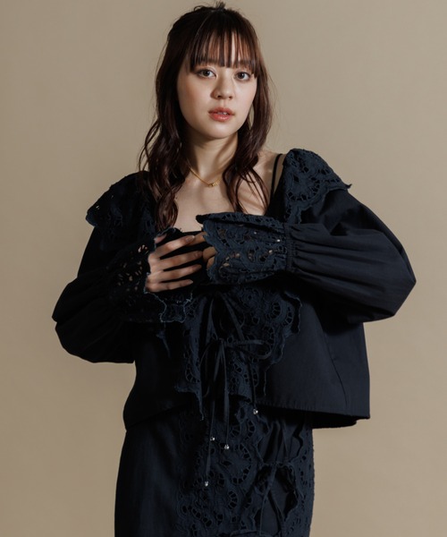 ブラウス シャツ 「WOMEN」綿ツイル切り抜き刺繍ブラウス レディース