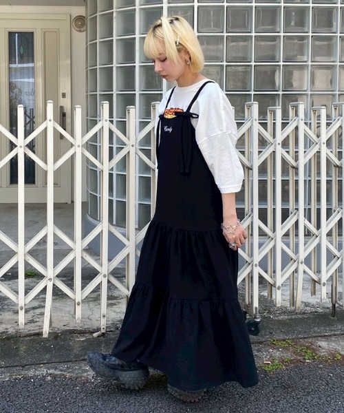 キャンディストリッパー　黒のリボン付きティアードワンピース Candy Stripper ワンピース RIBBON TIERED CAMI : ZOZOTOWN