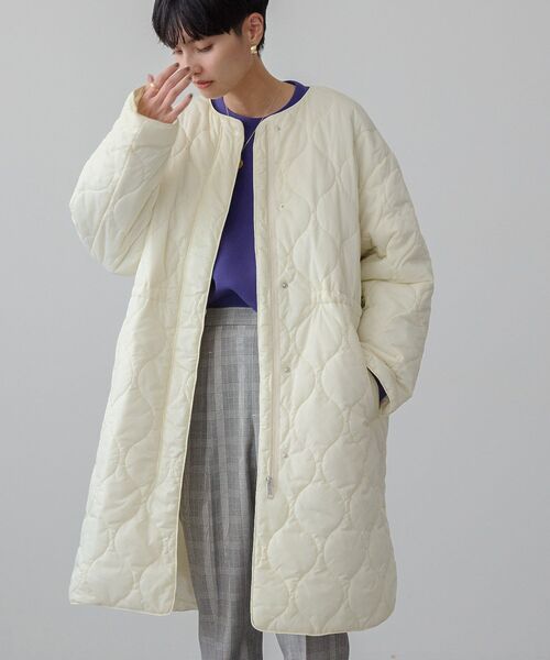 「AMERICAN HOLIC」 ノーカラーコート M カーキ レディース_画像2