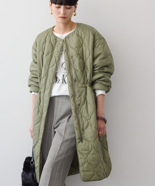 「AMERICAN HOLIC」 ノーカラーコート M カーキ レディース_画像3