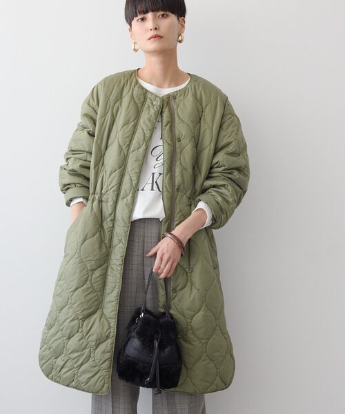 「AMERICAN HOLIC」 ノーカラーコート M カーキ レディース_画像5