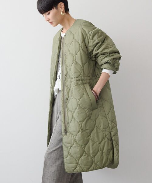 「AMERICAN HOLIC」 ノーカラーコート M カーキ レディース_画像6