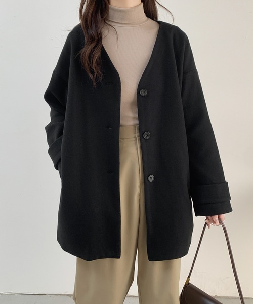 「ECLIN」 ノーカラーコート L ベージュ レディース_画像3