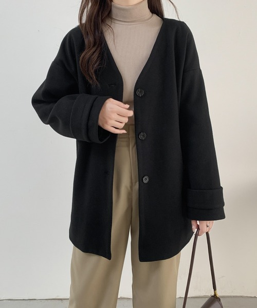 「ECLIN」 ノーカラーコート L ベージュ レディース_画像5