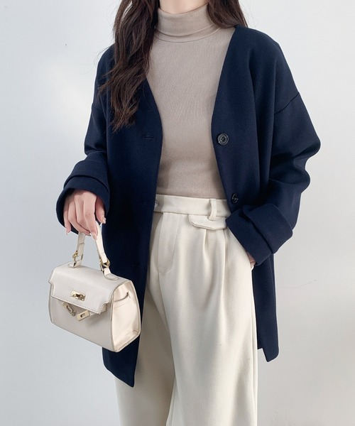 「ECLIN」 ノーカラーコート L ベージュ レディース_画像9