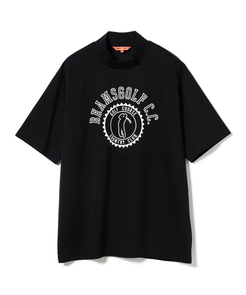 ★美品★BEAMS　GOLF　ロゴ グラフィック モックネックシャツ　サイズ　L BEAMS GOLF（ビームス ゴルフ）ORANGE LABEL / シアー 袖切替