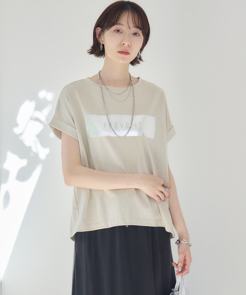 tシャツ cloche 箔プリントロールアップT レディース