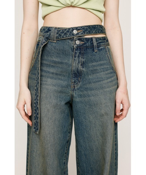 SLY DOUBLE HOLE BELT STRAIGHT PT デニムパンツ SLY ジーンズ デニム デニムパンツ DOUBLE HOLE BELT STRAIGHT