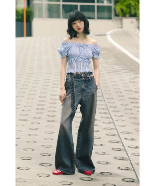 SLY DOUBLE HOLE BELT STRAIGHT PT デニムパンツ SLY ジーンズ デニム デニムパンツ DOUBLE HOLE BELT STRAIGHT