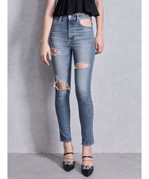ジーンズ デニム デニムパンツ ハイウエストcut out poketダメージスキニーデニムパンツ レディース｜ZOZOTOWN Yahoo!店