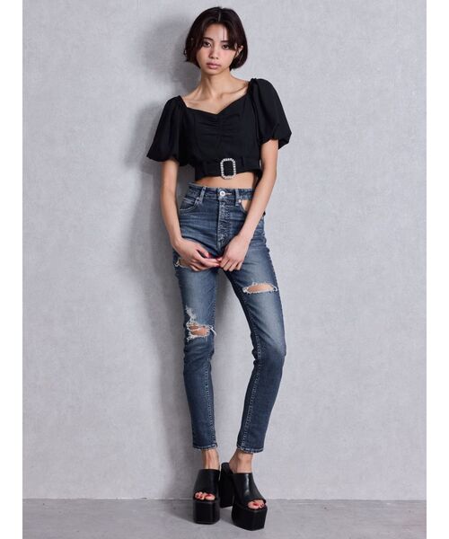 mici ダメージデニムパンツ GYDA ジーンズ デニム デニムパンツ ハイウエストcut out poket