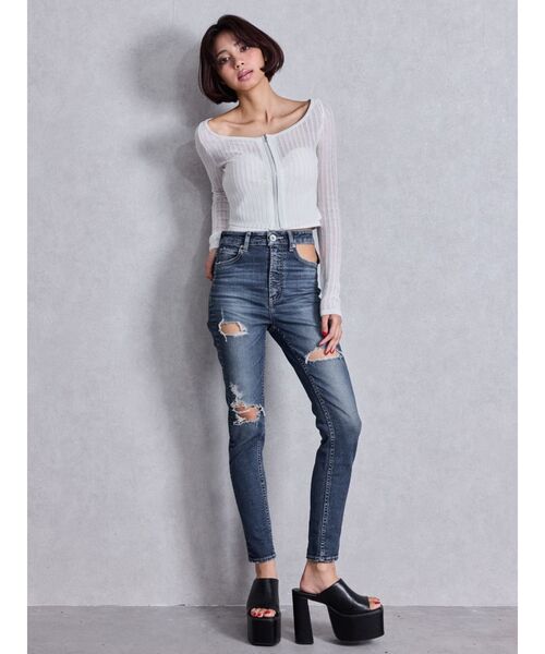 GYDA　スキニーデニム GYDA H/W ウエストクロススキニーデニムパンツ（インディゴ
