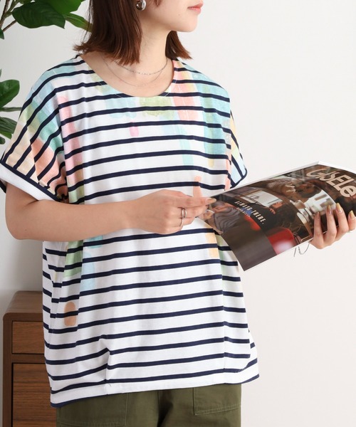 ADORE【新品・未使用】ストライプ 半袖カットソー myke tシャツ 半袖 水彩ストライププリントタックTシャツ レディース