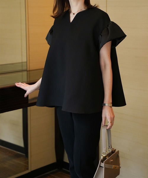 ブラウス シャツ 2way サテン ブラウス HUIT レディース 2way フリルネック サテン ブラウス HUIT 全3色｜hit811-0074【2