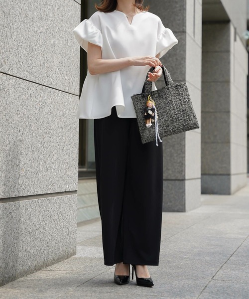 ブラウス シャツ サテン フレアスリーブ ブラウス HUIT レディース HUIT bouquet ブラウス シャツ サテン フレアスリーブ