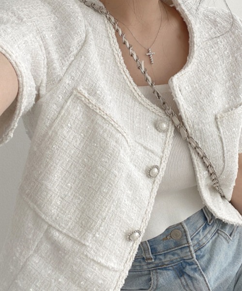 「Riff」 ツイードジャケット M ホワイト レディース_画像3