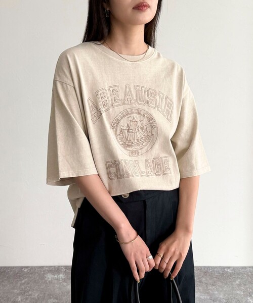 tシャツ ピグメント刺繍クロップドTシャツ レディース