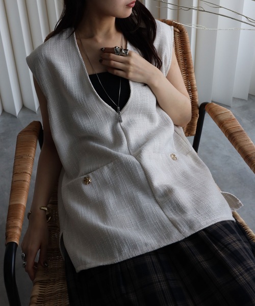 【na.e】　新品未使用　ツイード　ジレ　ベスト ノーカラーツイードジレ（ベスト）｜URBAN RESEARCH（アーバンリサーチ