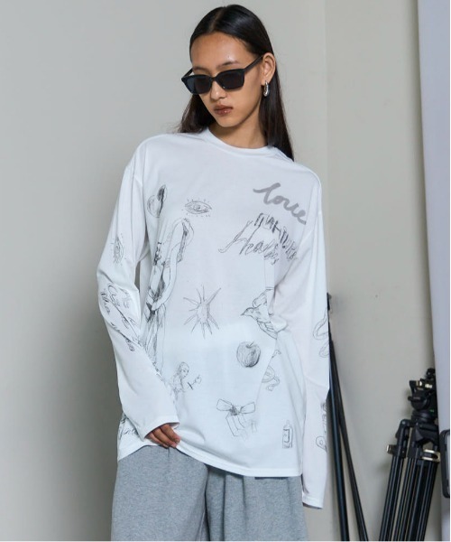 tシャツ Drawing Long Sleeve T-shirt/ドローイングロンTEE「MAISON SPECIAL/メゾンスペシャル」 レディース