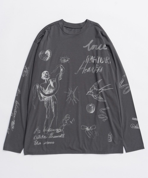 tシャツ Drawing Long Sleeve T-shirt/ドローイングロンTEE「MAISON SPECIAL/メゾンスペシャル」 レディース MAISON SPECIAL tシャツ Drawing Long Sleeve T-shirt