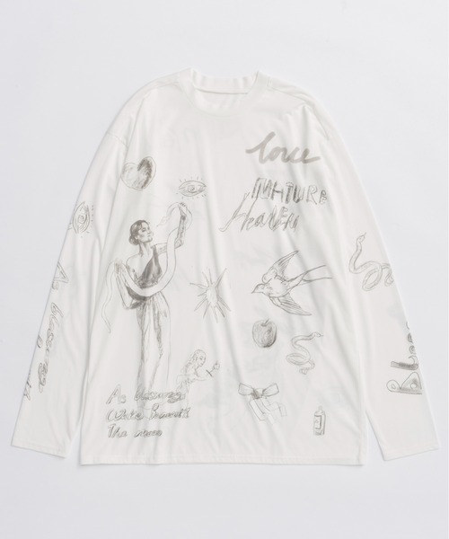 tシャツ Drawing Long Sleeve T-shirt/ドローイングロンTEE「MAISON SPECIAL/メゾンスペシャル」 レディース MAISON SPECIAL tシャツ Drawing Long Sleeve T-shirt