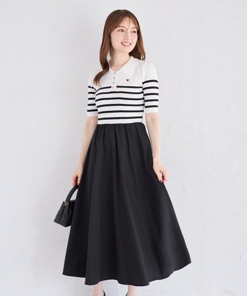 tocco closet ワンピース ロゴ刺繍入りポロニットドッキング
