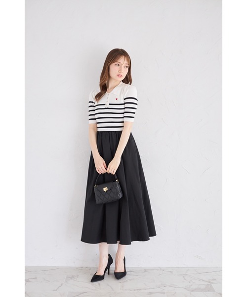 tocco closet ワンピース ロゴ刺繍入りポロニットドッキング