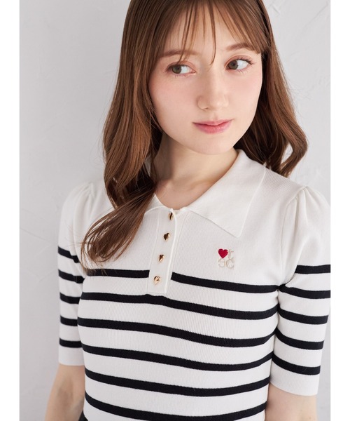 tocco closet ワンピース ロゴ刺繍入りポロニットドッキング