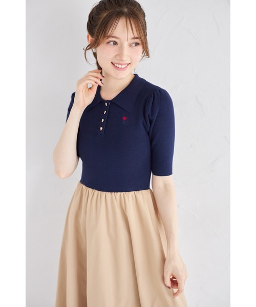tocco closet ワンピース ロゴ刺繍入りポロニットドッキング
