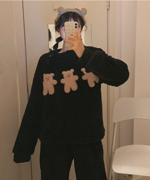 パジャマ ルームウェア くまさん フリース 上下セット レディース パジャマ ルームウェア くまさん フリース 上下セット レディース