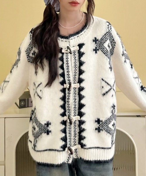 カーディガン 「Good Riddance」幾何学模様 トグルボタン ニット