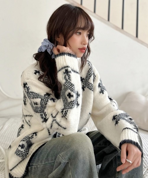 カーディガン 「Good Riddance」幾何学模様 トグルボタン ニット