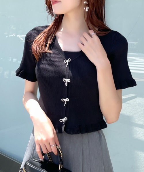 「abc une face」 半袖ニット FREE ブルー レディース_画像6