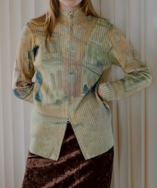 sahara（サハラ） ニット セーター Art Print Rib Zip Knit/アート