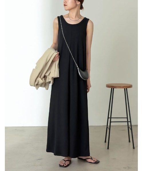 「Re:EDIT」 ノースリーブワンピース MEDIUM チャコールグレー レディース_画像3