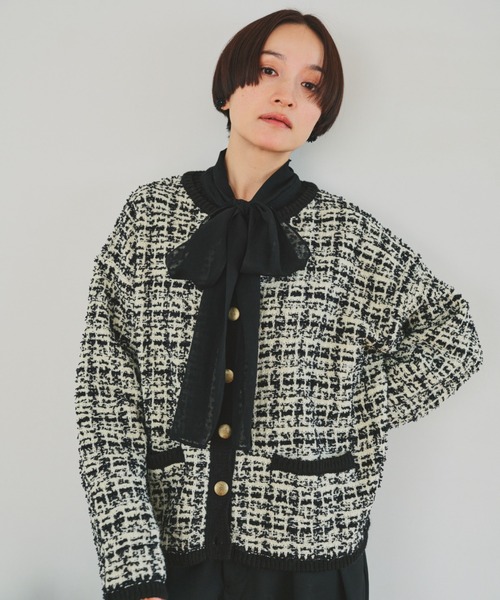 カラーラインツイードライクカーディガン SERACE】Tweed like mix color v-neck cardigan / ツイードライク