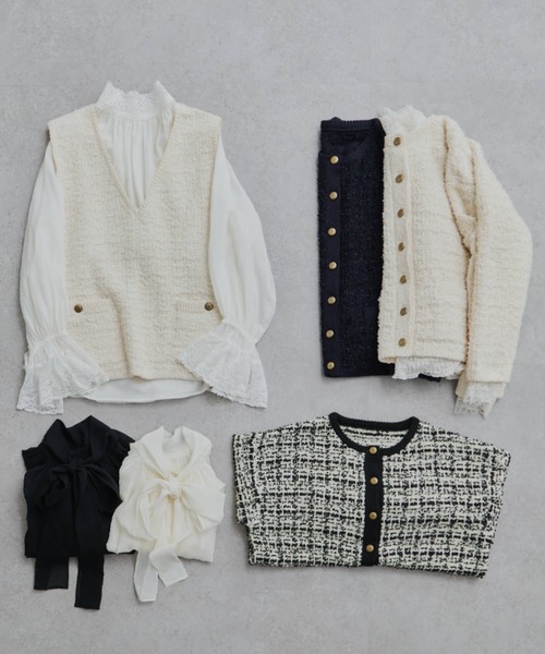 カラーラインツイードライクカーディガン SERACE】Tweed like mix color v-neck cardigan / ツイードライク