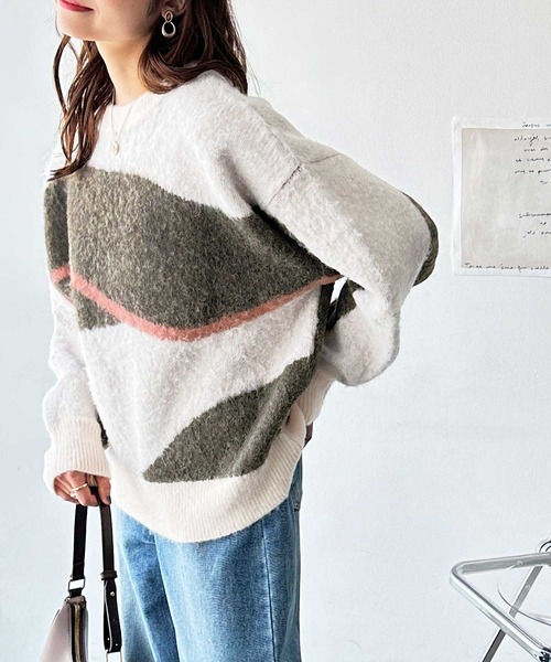 「GeeRA」 長袖ニット LARGE ネイビー レディース_画像2