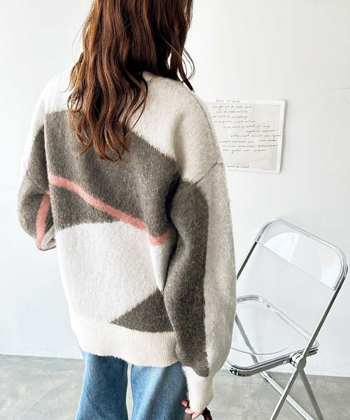 「GeeRA」 長袖ニット LARGE ネイビー レディース_画像3