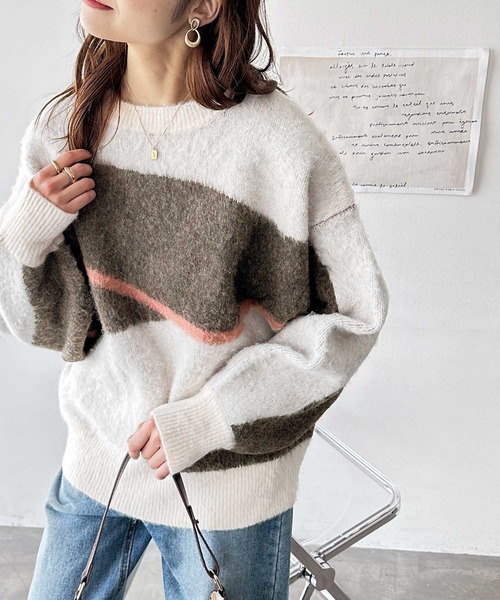 「GeeRA」 長袖ニット LARGE ネイビー レディース_画像5