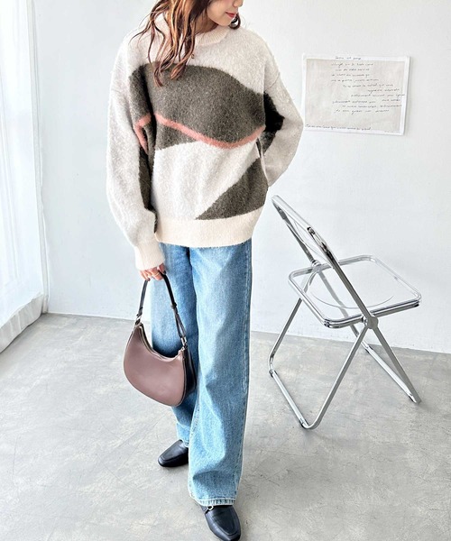 「GeeRA」 長袖ニット LARGE ネイビー レディース_画像7