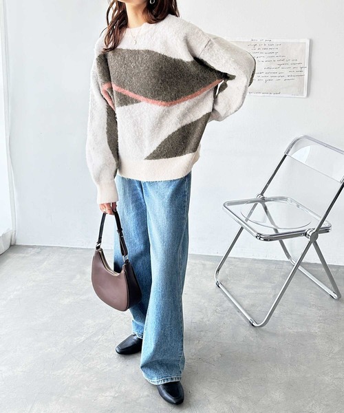 「GeeRA」 長袖ニット LARGE ネイビー レディース_画像8