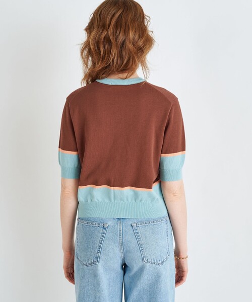 [MACPHEE] вязаный кардиган S оттенок голубого прочее 2 женский 